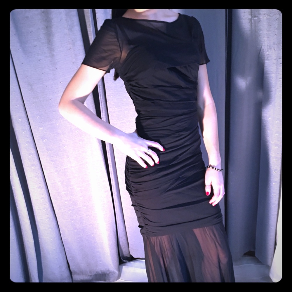 Special occasion black/sheer panel gown